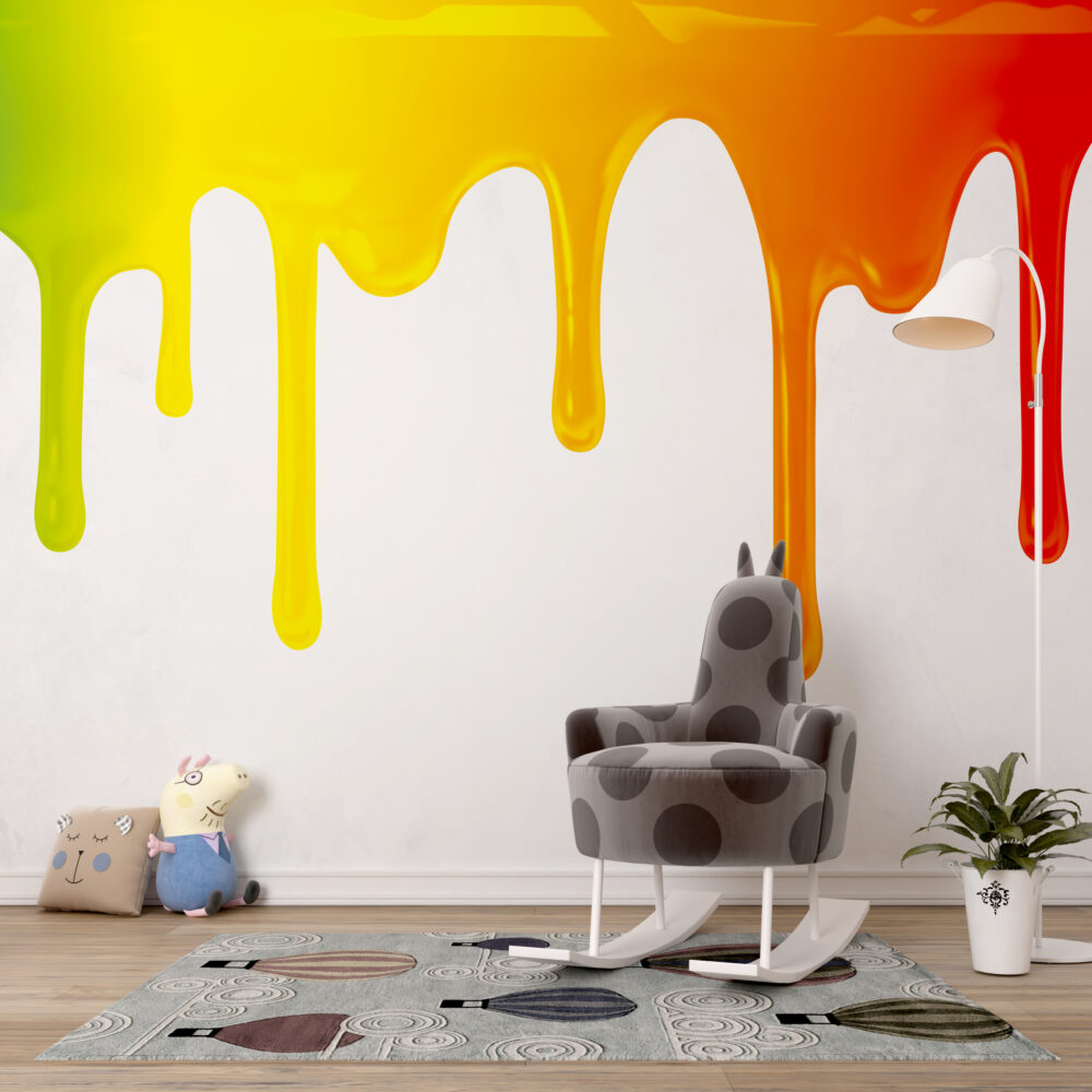 Dripping Paint Wallpaper : Rainbow Drip Kids Mural - View 4