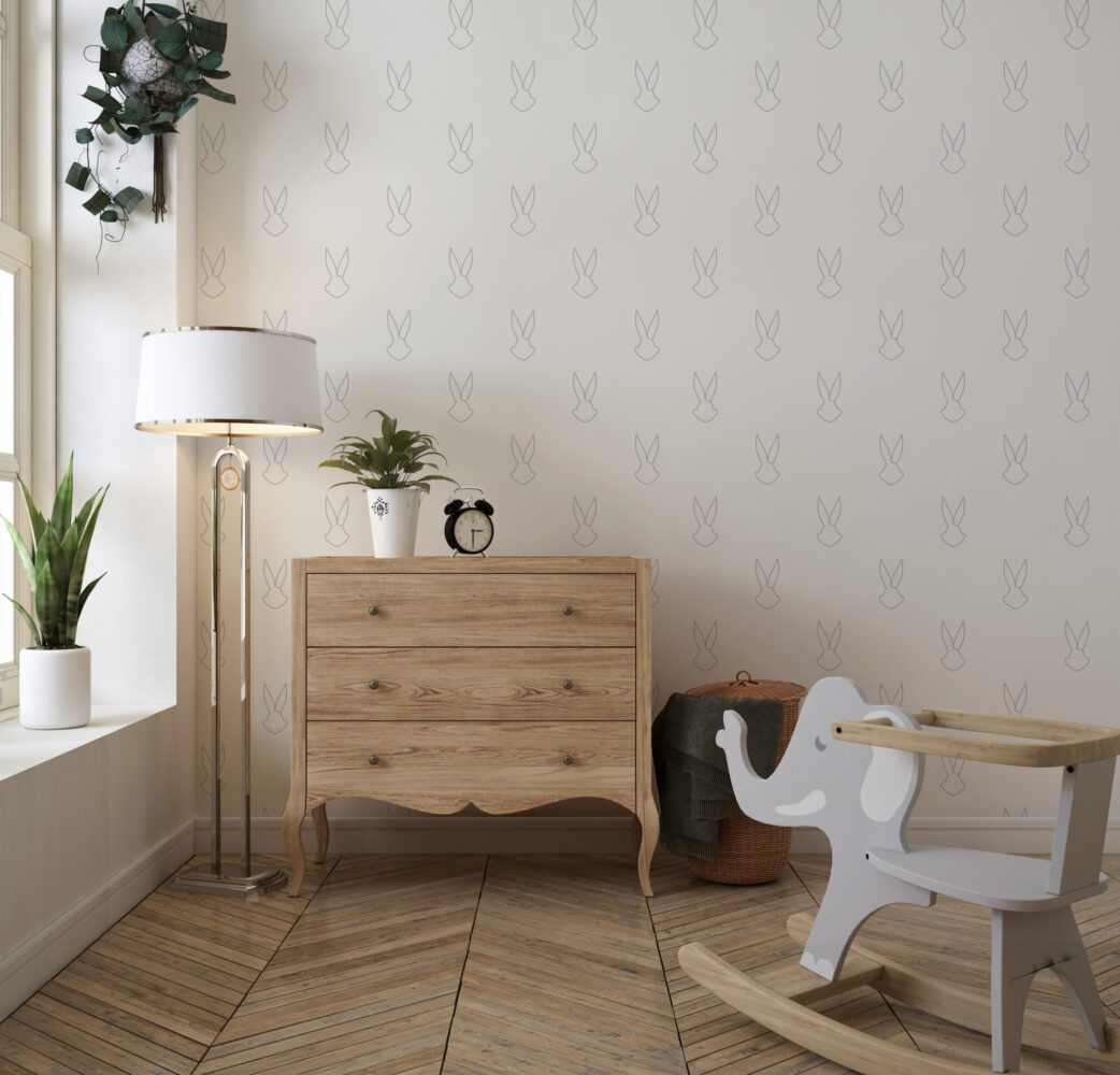 Minimal Bunny Wallpaper : Line Rabbit Nursery Pattern - View 3