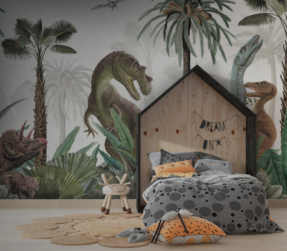 Realistic Dinosaur Wallpaper : Tropical Jungle T-Rex Mural - View 6