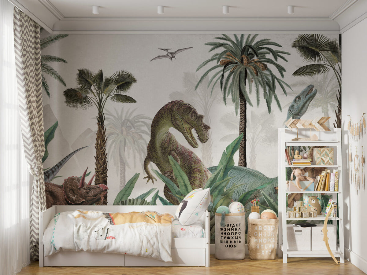 Realistic Dinosaur Wallpaper : Tropical Jungle T-Rex Mural - View 4