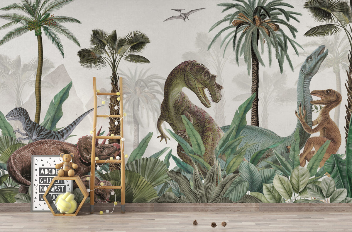 Realistic Dinosaur Wallpaper : Tropical Jungle T-Rex Mural - View 3