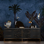 Moonlit Bird Wallpaper : Hornbill And Dark Jungle Mural - View 3