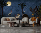 Moonlit Bird Wallpaper : Hornbill And Dark Jungle Mural - View 4