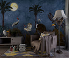 Moonlit Bird Wallpaper : Hornbill And Dark Jungle Mural - View 5