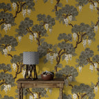 Mustard Wisteria Tree Wallpaper : Chinoiserie Blossom Pattern