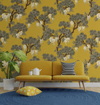 Mustard Wisteria Tree Wallpaper : Chinoiserie Blossom Pattern - View 3