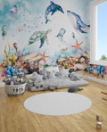 Watercolor Ocean Wallpaper : Whale And Octopus Kids Mural