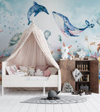 Watercolor Ocean Wallpaper : Whale And Octopus Kids Mural - View 6