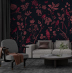 Red Bird Wallpaper : Crimson Botanical On Navy Pattern - View 4
