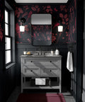 Red Bird Wallpaper : Crimson Botanical On Navy Pattern