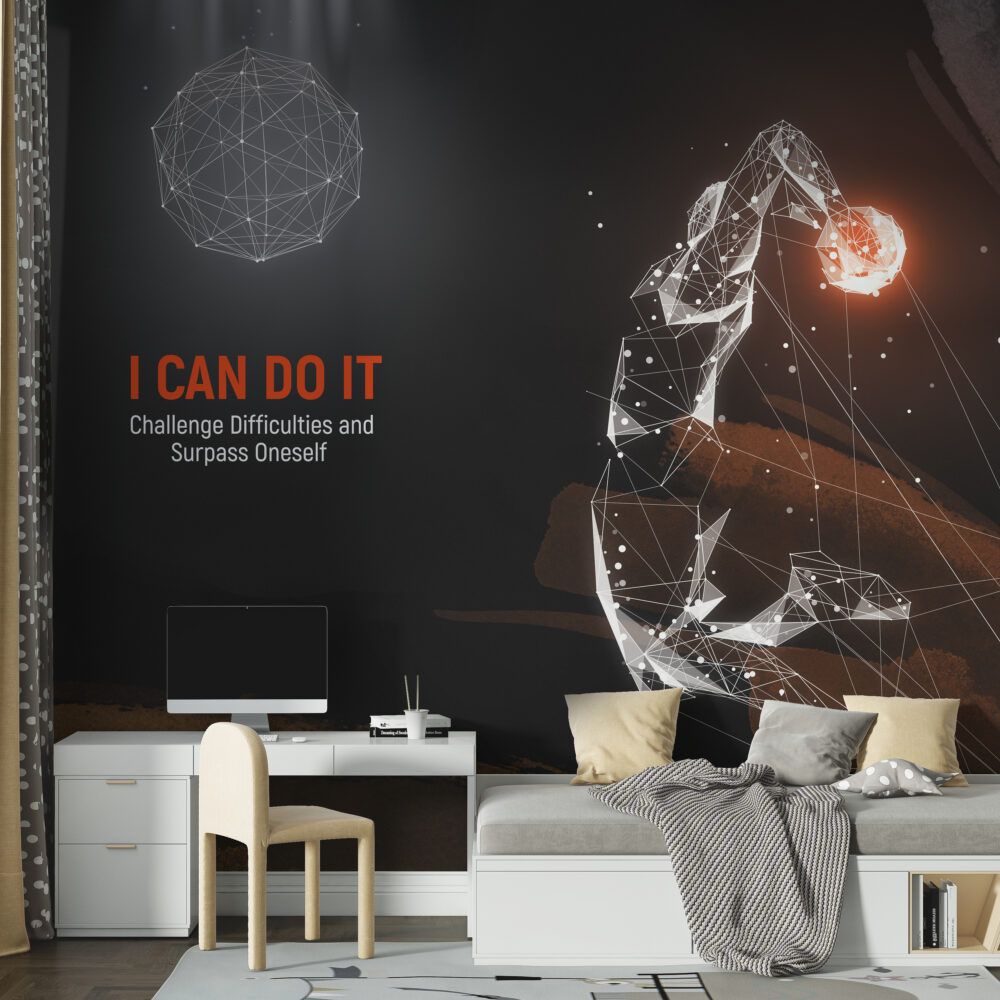 I Can Do It Wallpaper : Geometric Wolf Motivational Mural - View 4