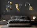 Gold and Silver Faces Wallpaper : 3D Sculpted Figures Mural