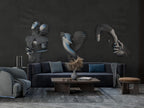 Silver Faces Wallpaper : 3D Sculpted Embrace Mural - View 4