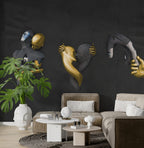 Gold and Silver Faces Wallpaper : 3D Sculpted Figures Mural - View 5