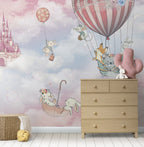 Pink Castle Sky Wallpaper : Animals in Hot Air Balloons Mural - View 6