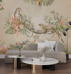 Cream Leopard Jungle Wallpaper : Tropical Branch Mural - View 3