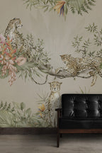 Cream Leopard Jungle Wallpaper : Tropical Branch Mural - View 4