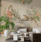Cream Leopard Jungle Wallpaper : Tropical Branch Mural