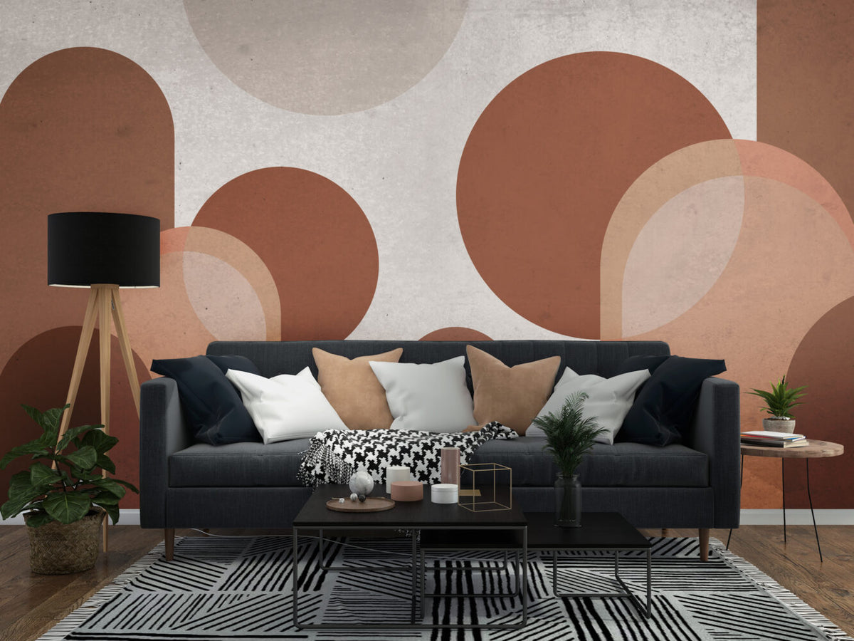 Terracotta Arches Wallpaper : Beige Boho Shapes Mural - View 3