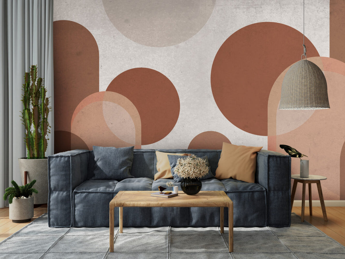 Terracotta Arches Wallpaper : Beige Boho Shapes Mural - View 4