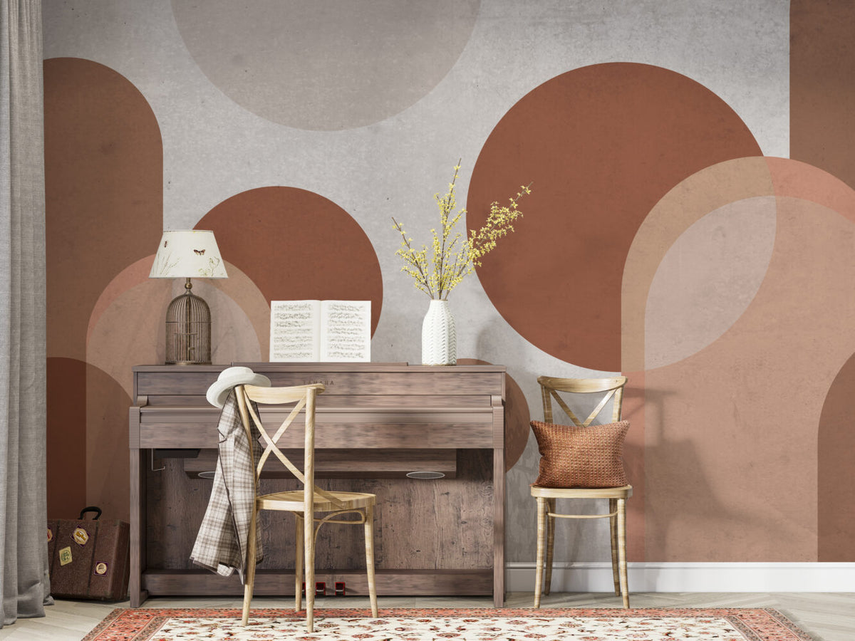 Terracotta Arches Wallpaper : Beige Boho Shapes Mural