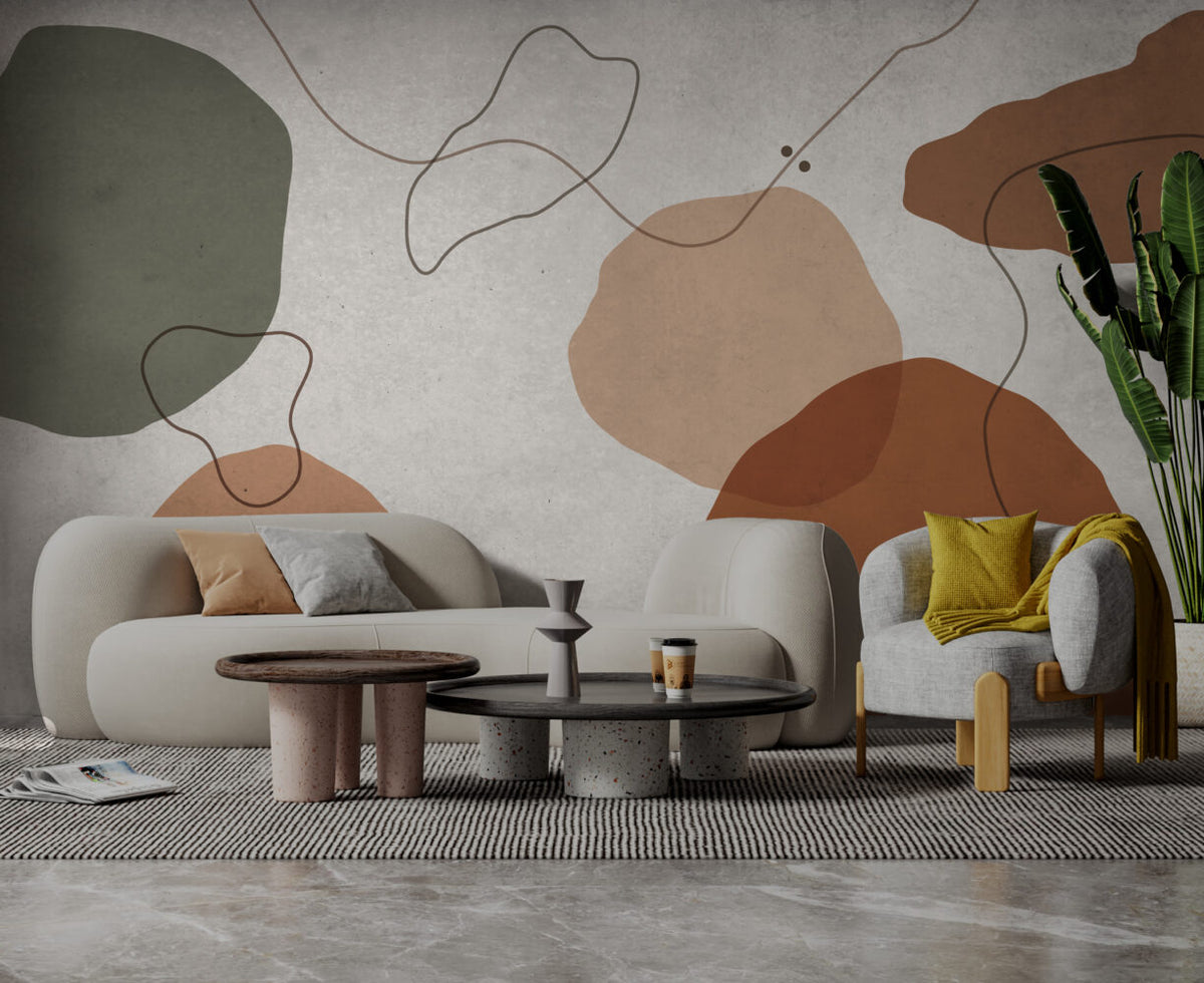 Soft Organic Shapes Wallpaper : Rust and Sand Abstract Mural - View 4