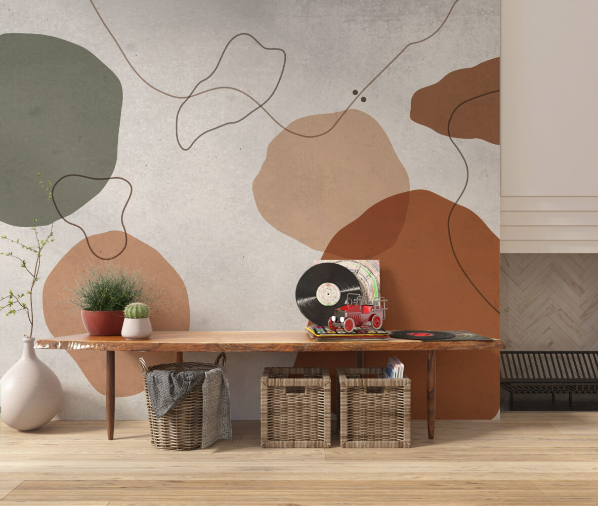 Soft Organic Shapes Wallpaper : Rust and Sand Abstract Mural - View 5