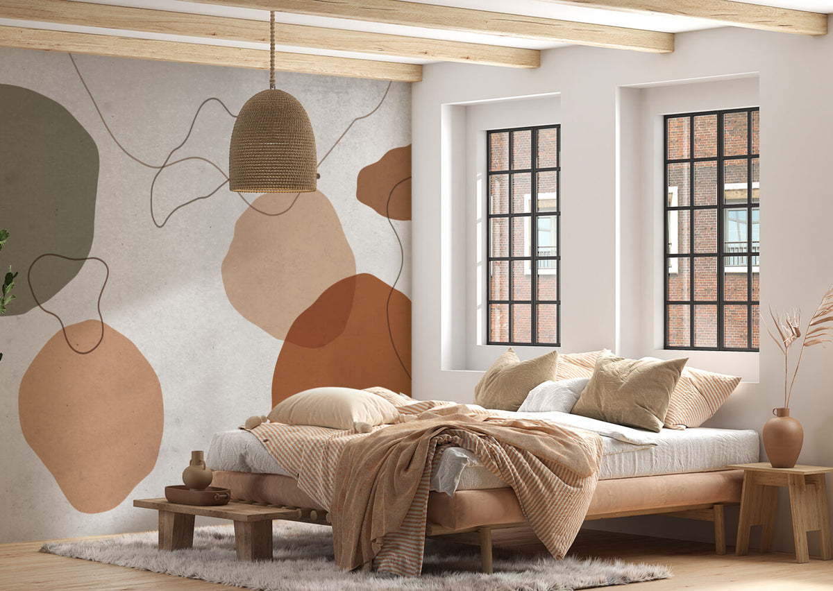 Soft Organic Shapes Wallpaper : Rust and Sand Abstract Mural - View 6