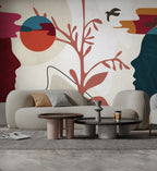 Colorful Faces Wallpaper : Pop Art Profiles and Tree Mural - View 4