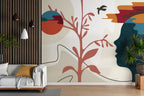 Colorful Faces Wallpaper : Pop Art Profiles and Tree Mural - View 5