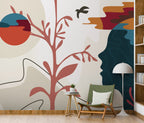 Colorful Faces Wallpaper : Pop Art Profiles and Tree Mural - View 6