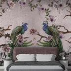 Pink Peacock Wallpaper : Magnolia Branch Chinoiserie Mural - View 3