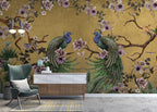 Mustard Peacock Wallpaper : Magnolia Branch Chinoiserie Mural - View 4