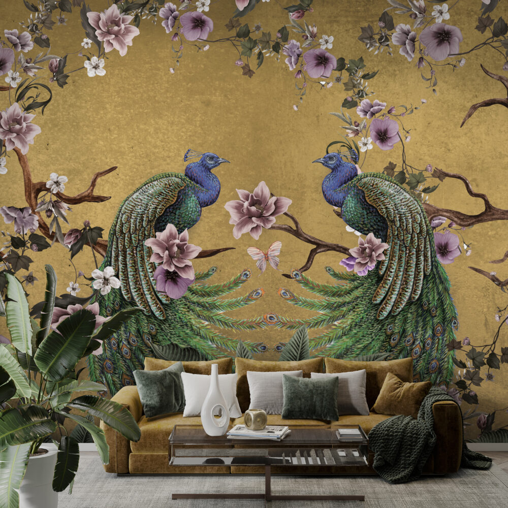 Mustard Peacock Wallpaper : Magnolia Branch Chinoiserie Mural