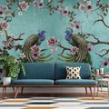 Turquoise Peacock Wallpaper : Magnolia Branch Chinoiserie Mural