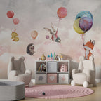 Pink Balloon Animals Wallpaper : Floating Hedgehog Nursery Mural - View 3