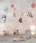 Pink Balloon Animals Wallpaper : Floating Hedgehog Nursery Mural