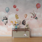 Pink Balloon Animals Wallpaper : Floating Hedgehog Nursery Mural - View 4
