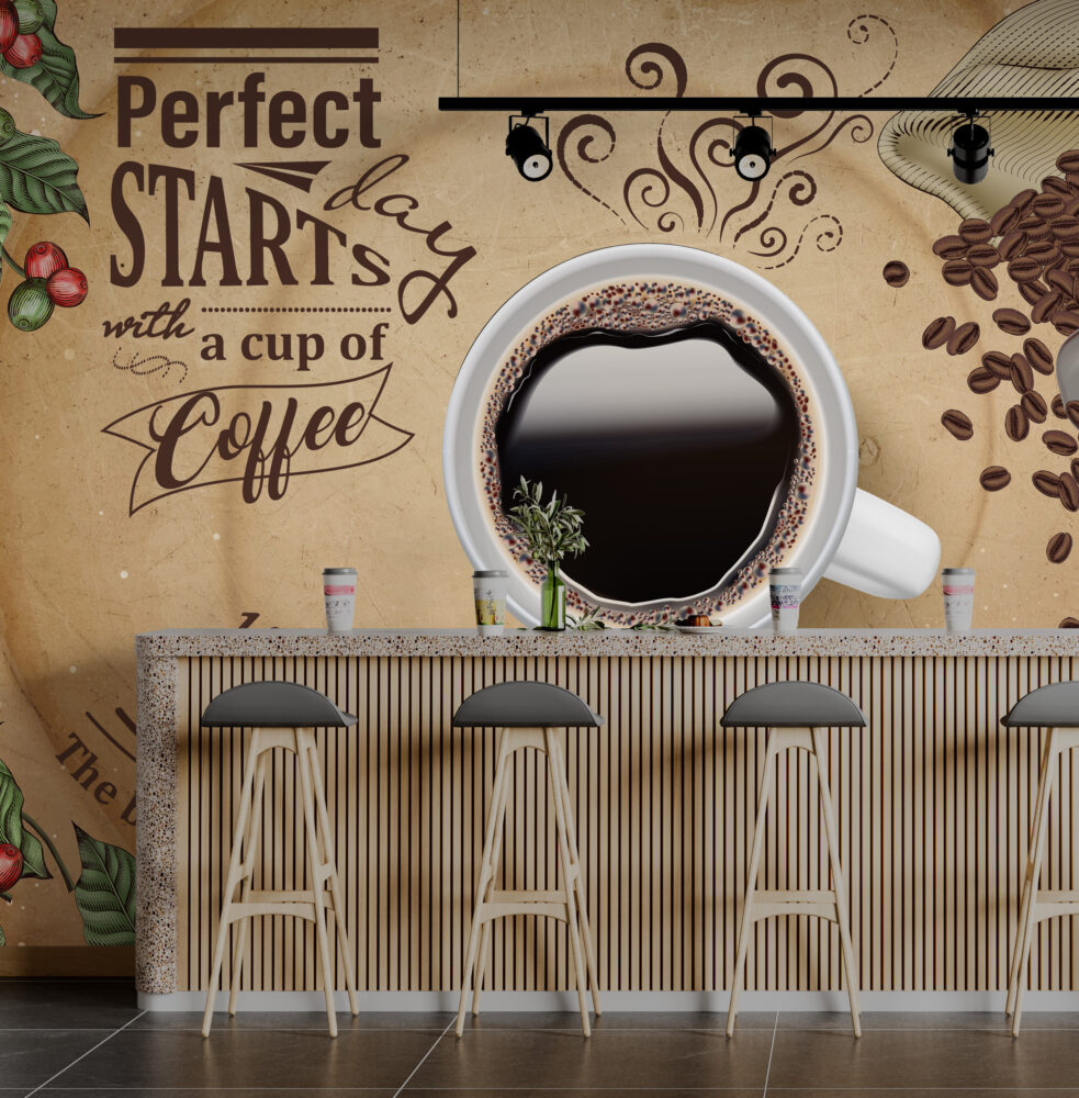 Coffee Cup Wallpaper : Vintage Cafe Typography Mural - View 3