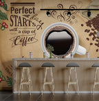 Coffee Cup Wallpaper : Vintage Cafe Typography Mural - View 3
