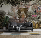 Tiger Jungle Wallpaper : Misty Tropical Forest Birds Mural - View 4