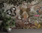 Tiger Jungle Wallpaper : Misty Tropical Forest Birds Mural - View 3
