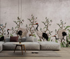 Red-Crowned Crane Wallpaper : Blossom Tree Chinoiserie Mural - View 5