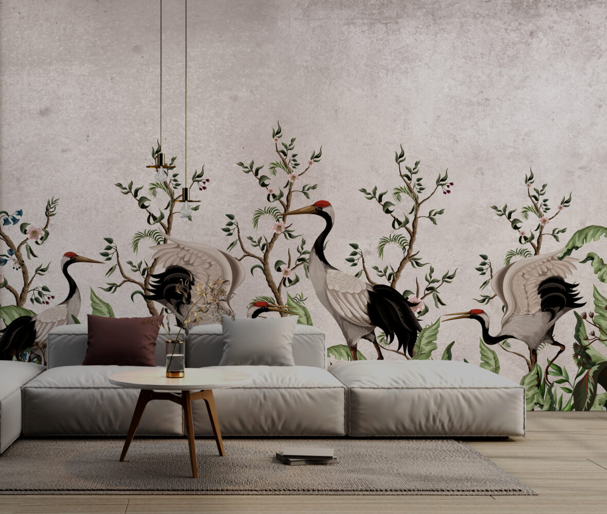 Red-Crowned Crane Wallpaper : Blossom Tree Chinoiserie Mural - View 5