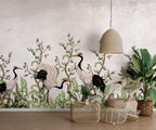 Red-Crowned Crane Wallpaper : Blossom Tree Chinoiserie Mural