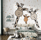 Cartoon Giraffe Family Wallpaper : Polka Dot Kids Mural - View 3