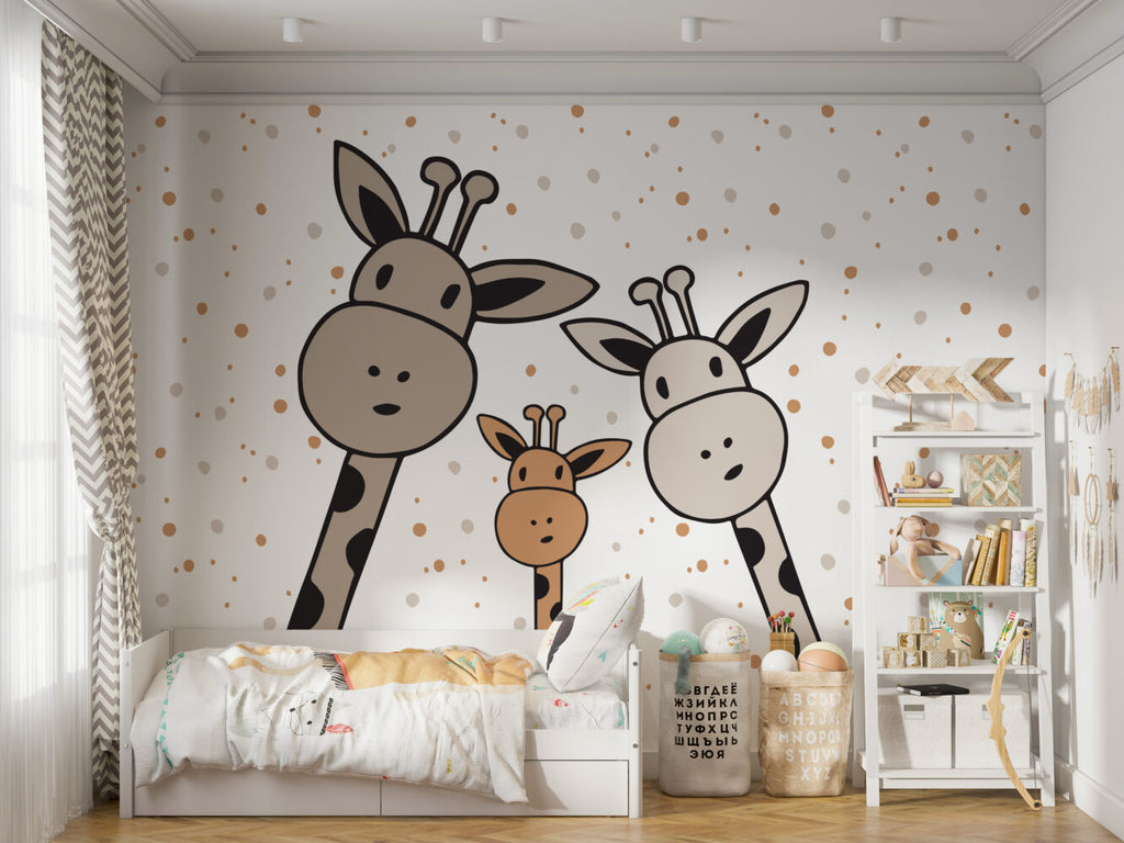 Cartoon Giraffe Family Wallpaper : Polka Dot Kids Mural - View 4