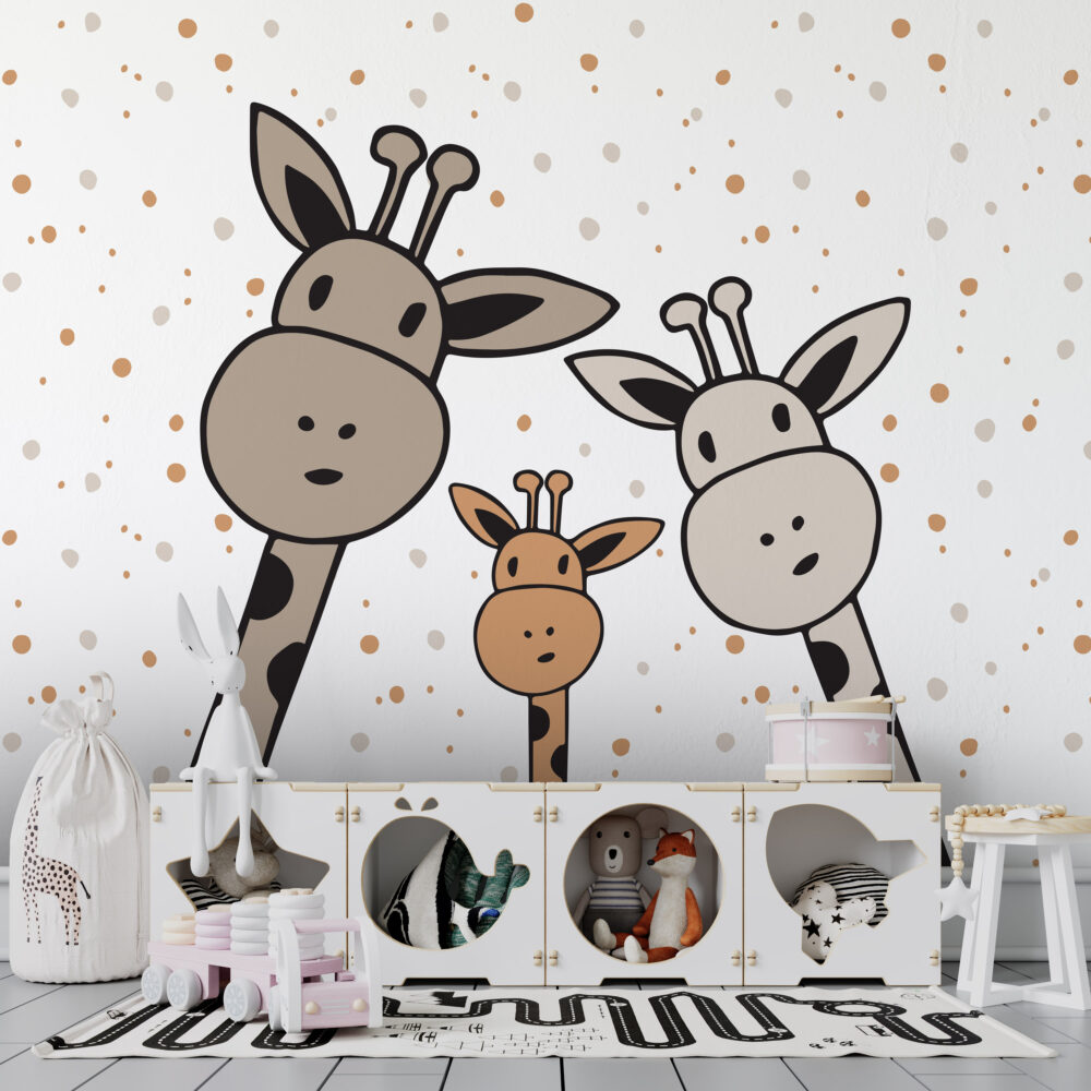 Cartoon Giraffe Family Wallpaper : Polka Dot Kids Mural