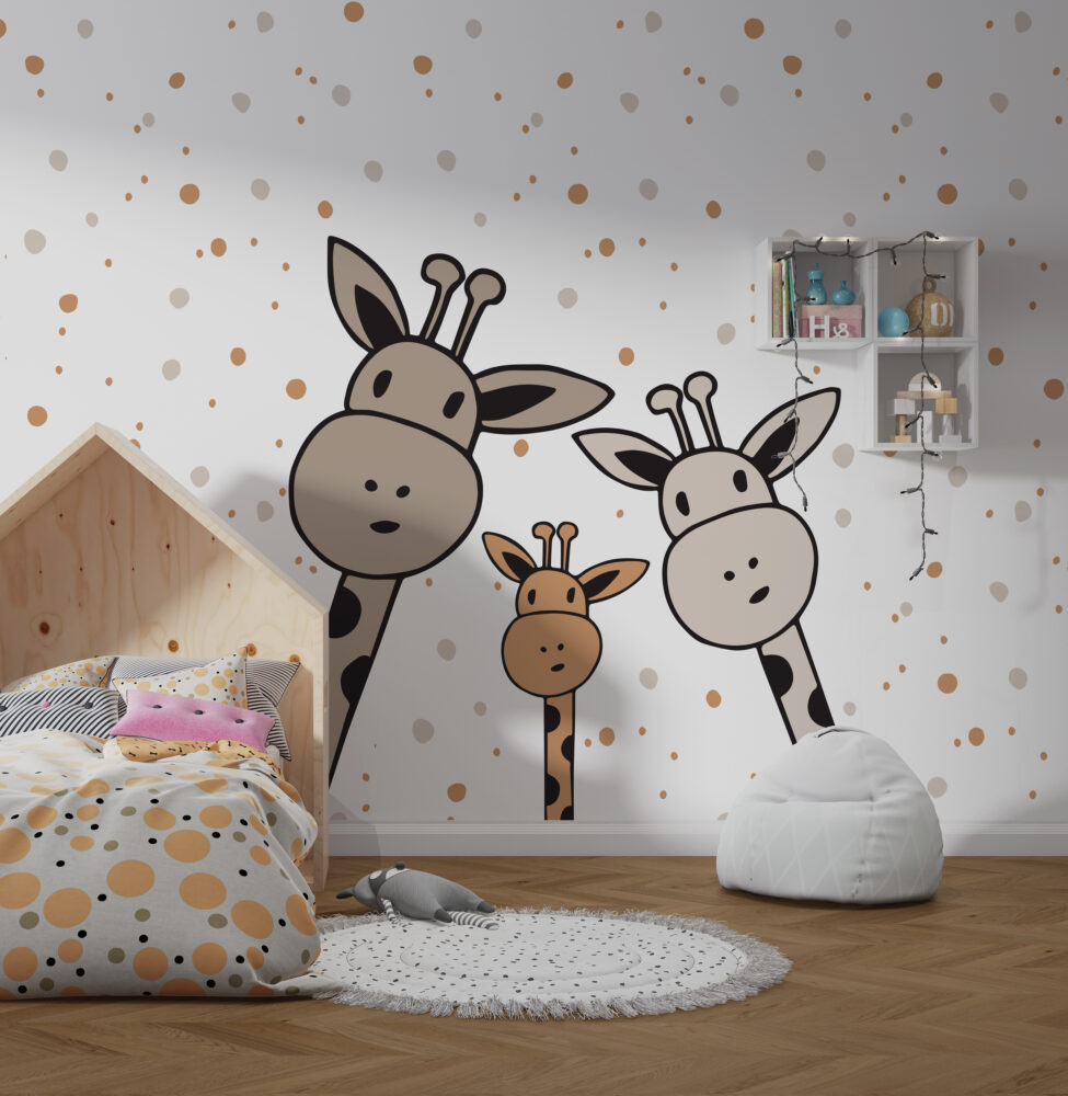 Cartoon Giraffe Family Wallpaper : Polka Dot Kids Mural - View 6