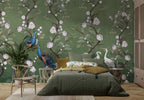 Green Peony Peacock Wallpaper : Chinoiserie Blossom Mural - View 6